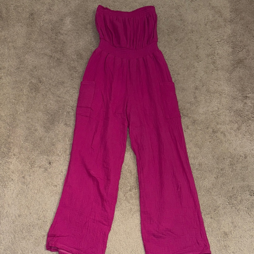 Strapless Pink Wide Leg Jumpsuit